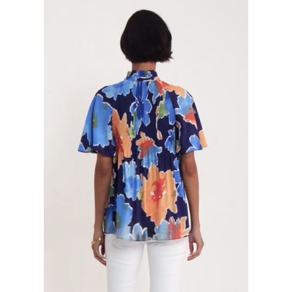 Ralph Lauren Floral Pleated Crinkle Georgette Top 3X Flutter Sleeve V-Neck Flowy - Picture 6 of 11